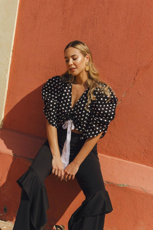 Terra Crop Top - Polka Dots Negro